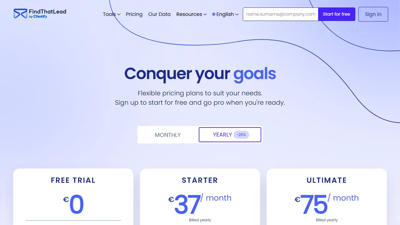 Findthatlead pricing page: plans and rates