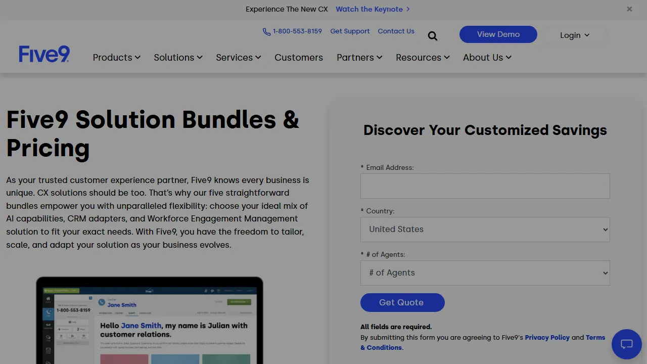 Five9 IVA pricing page: plans and rates