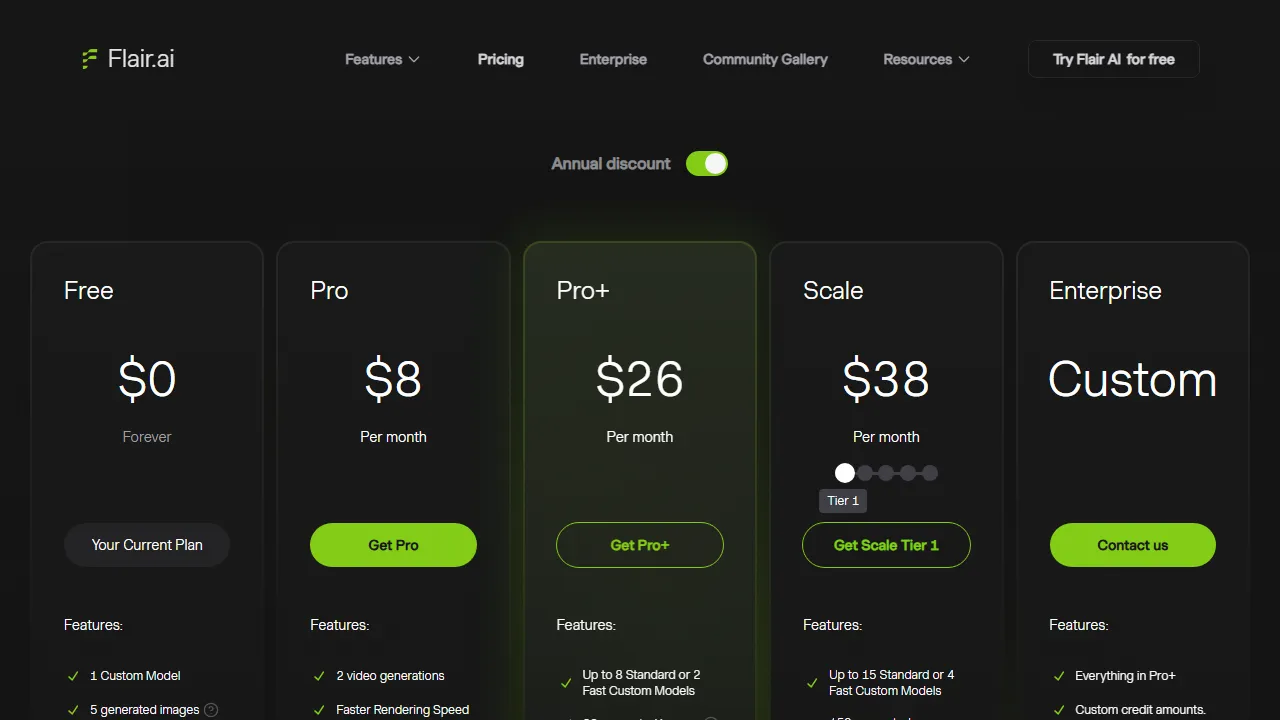 Flair AI pricing page: plans and rates