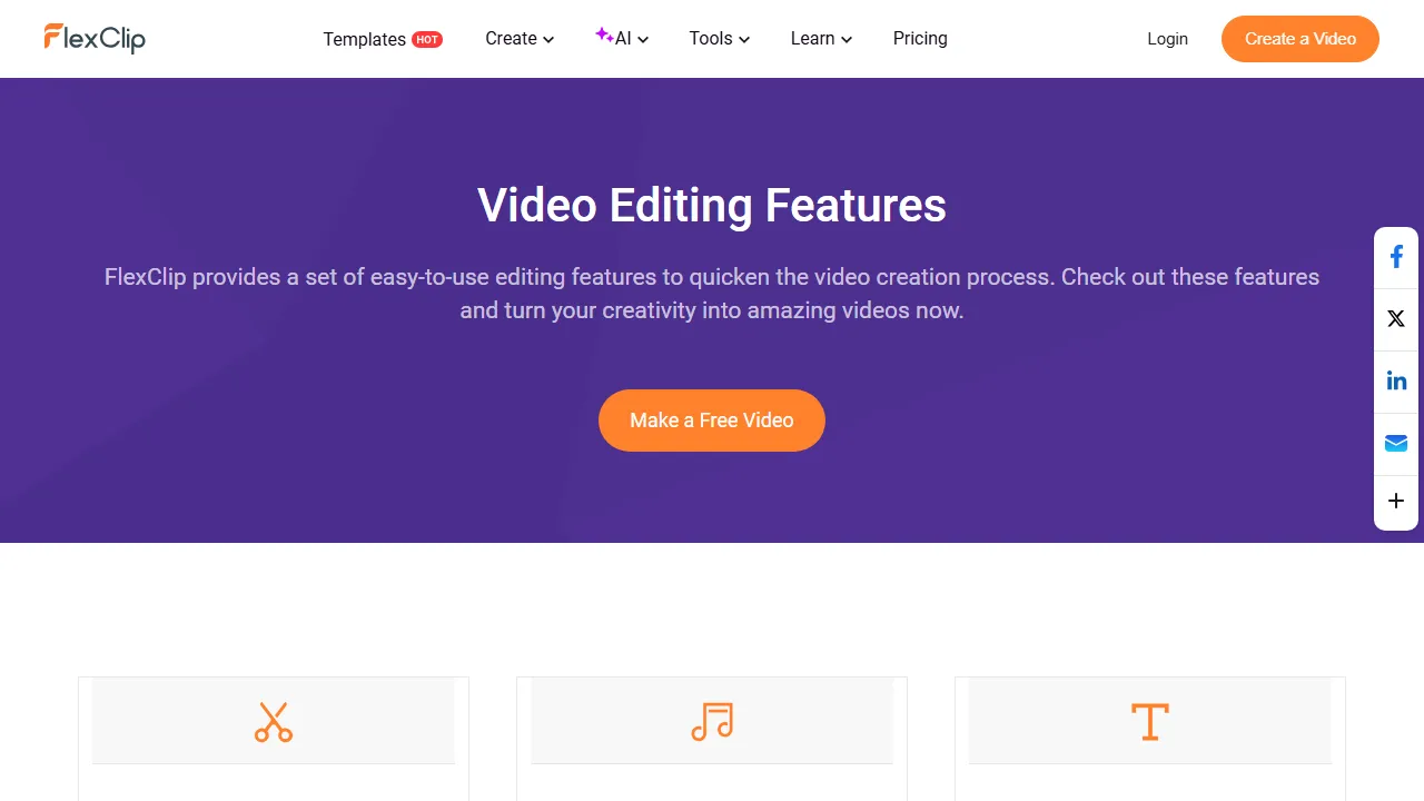 FlexClip features, video AI tool