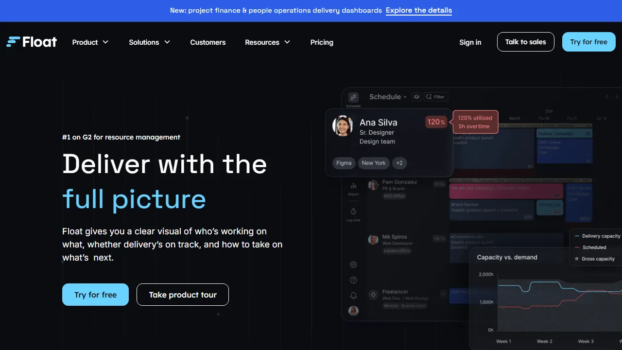 Float homepage, productivity AI tool