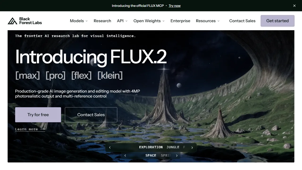 Flux homepage, image AI tool
