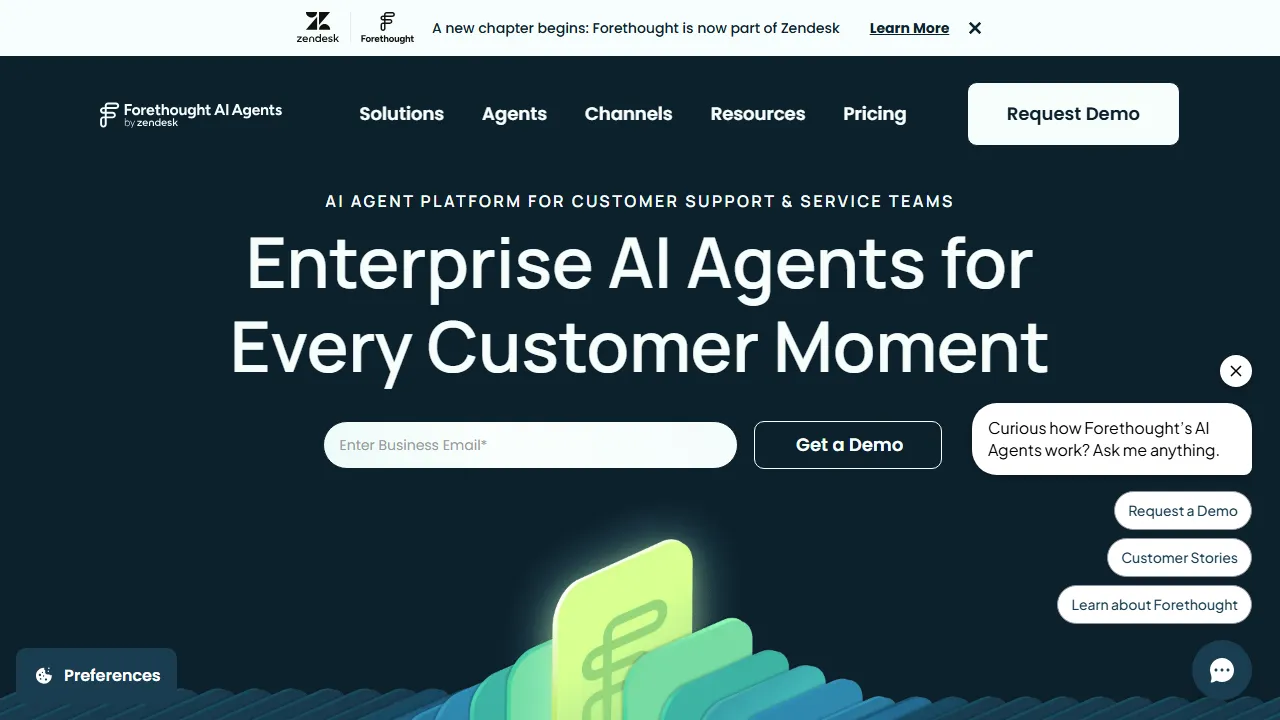 Forethought homepage, customer support & sales AI tool