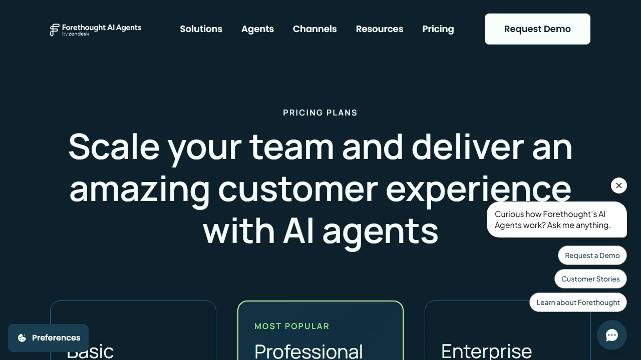 Forethought pricing page: plans and rates
