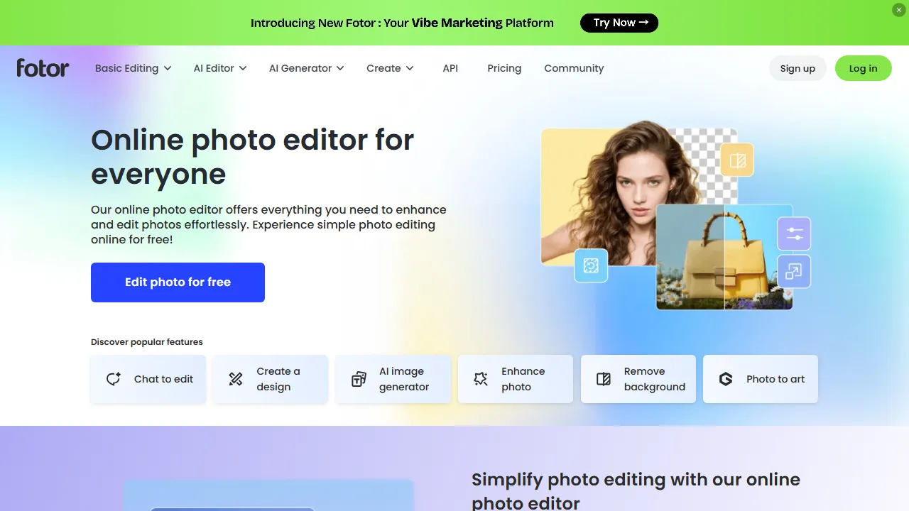Foto AI homepage, image AI tool