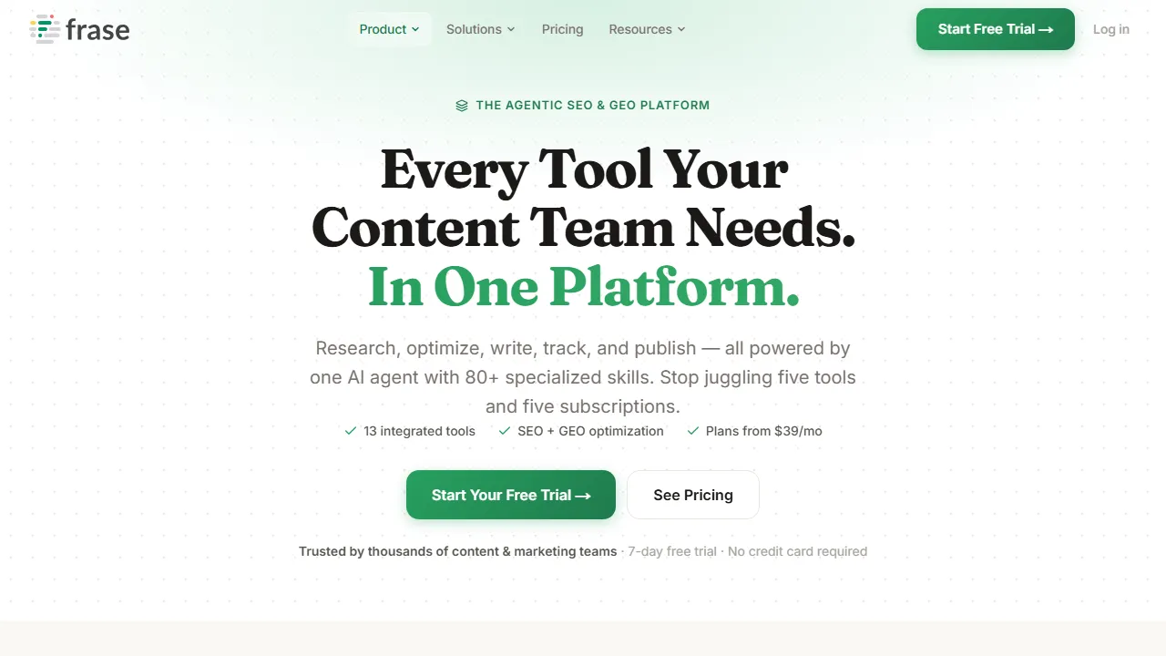 Frase features, marketing & seo AI tool