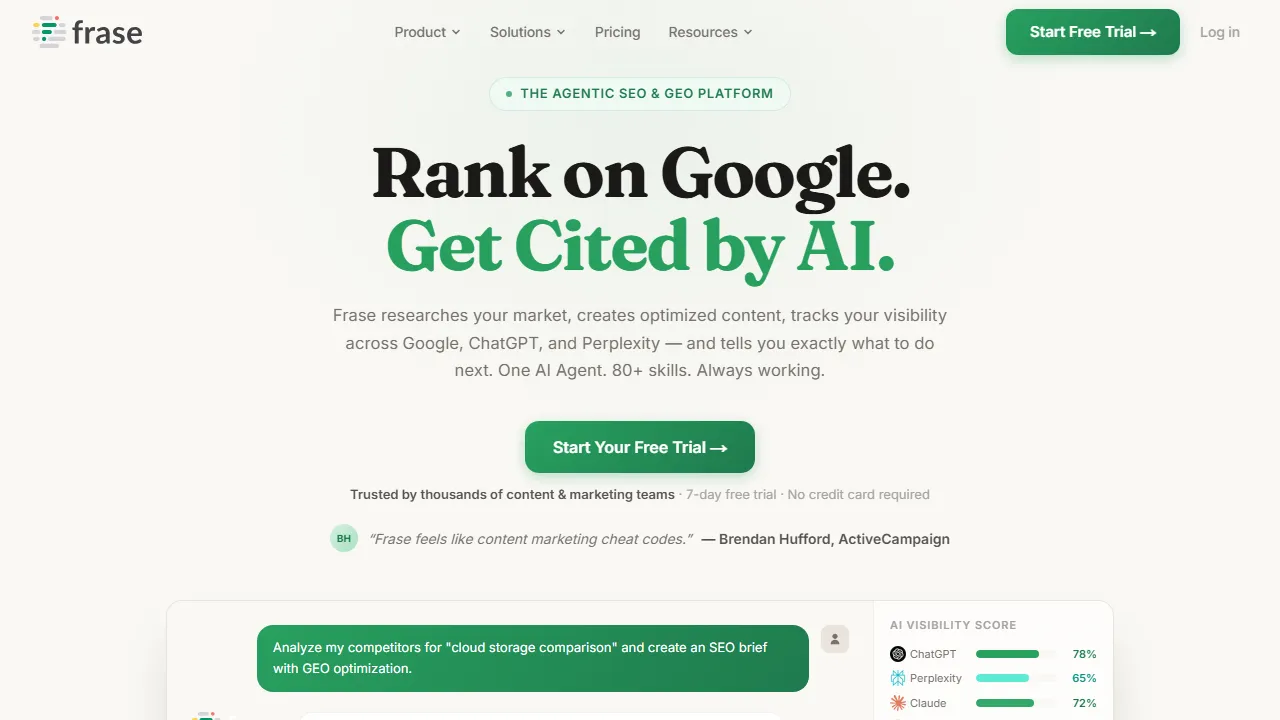 Frase homepage, marketing & seo AI tool