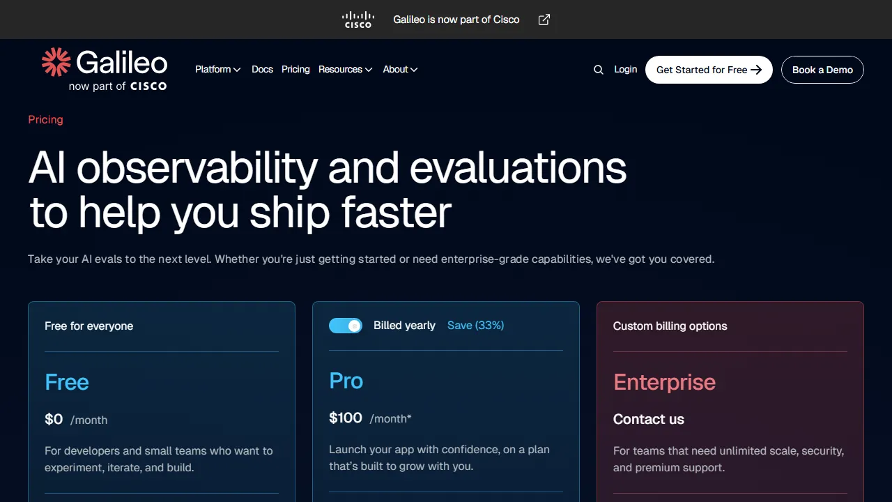 Galileo pricing page: plans and rates
