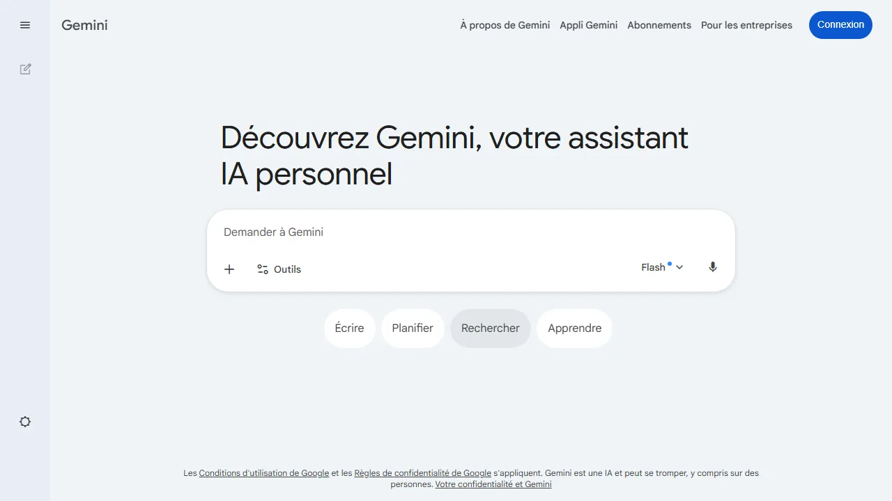Gemini homepage, chat & models AI tool