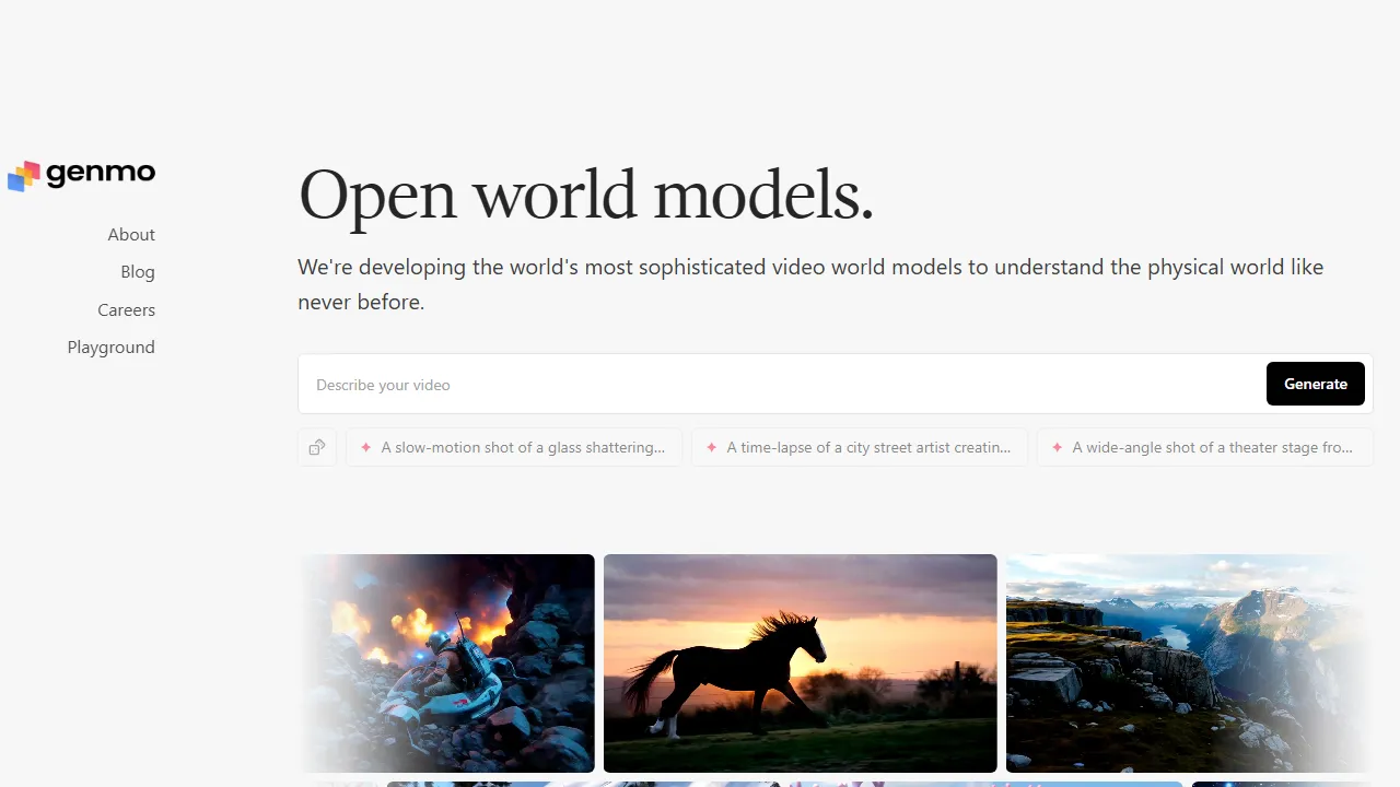 Genmo homepage, image AI tool