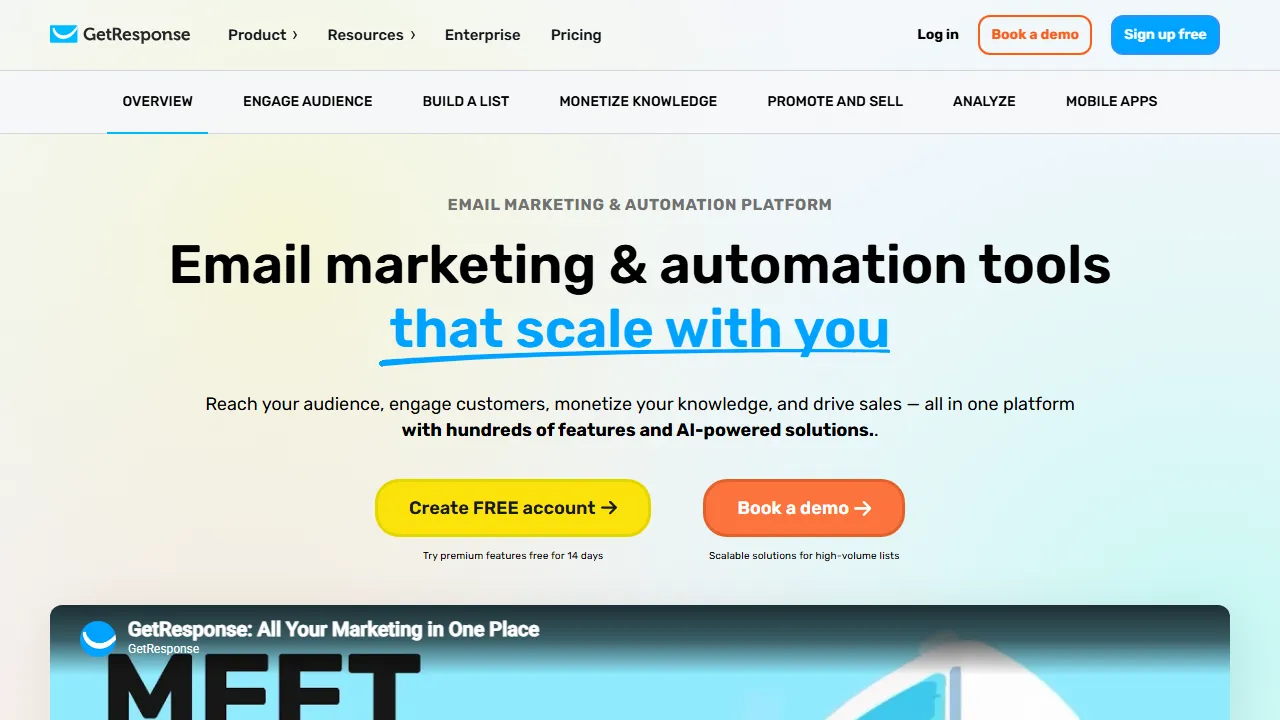 GetResponse AI Builder features, no-code AI tool