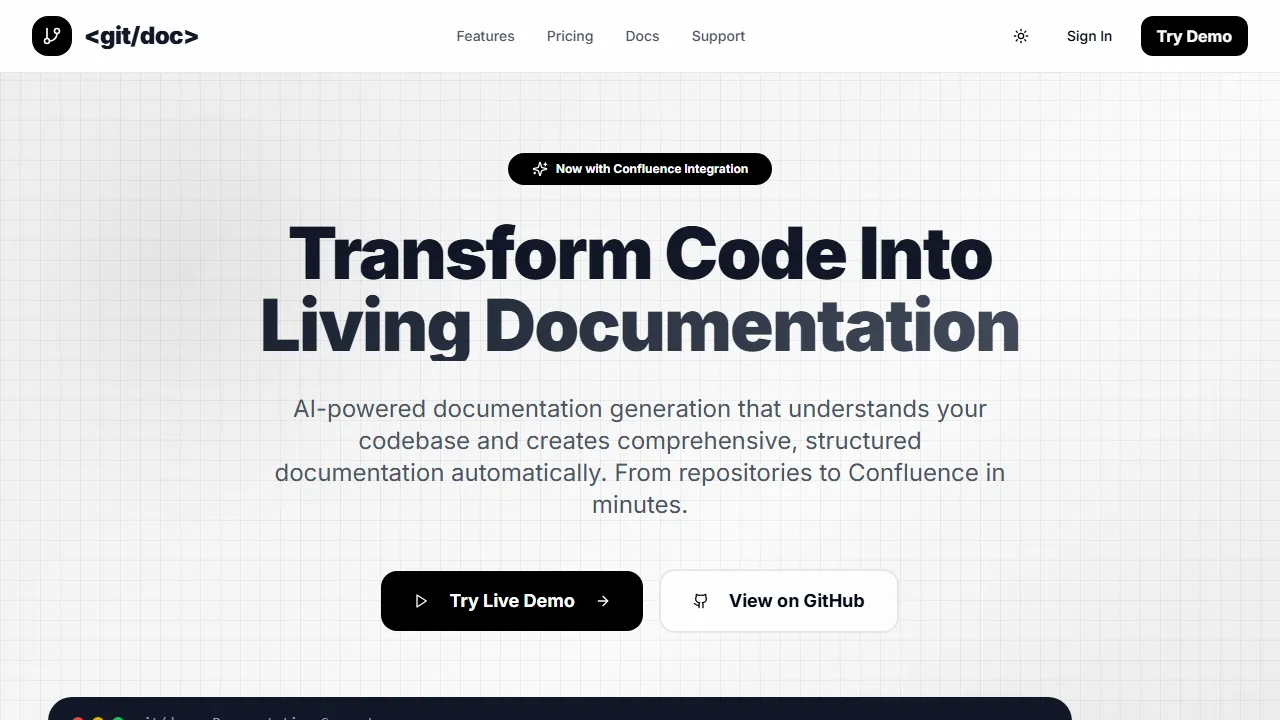 Git Doc homepage, code AI tool