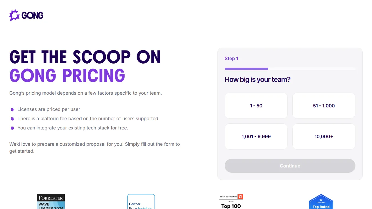 Gong pricing page: plans and rates