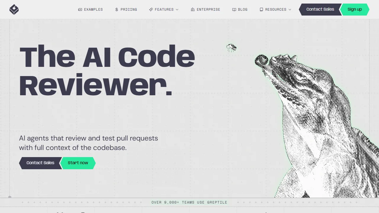 Greptile homepage, code AI tool