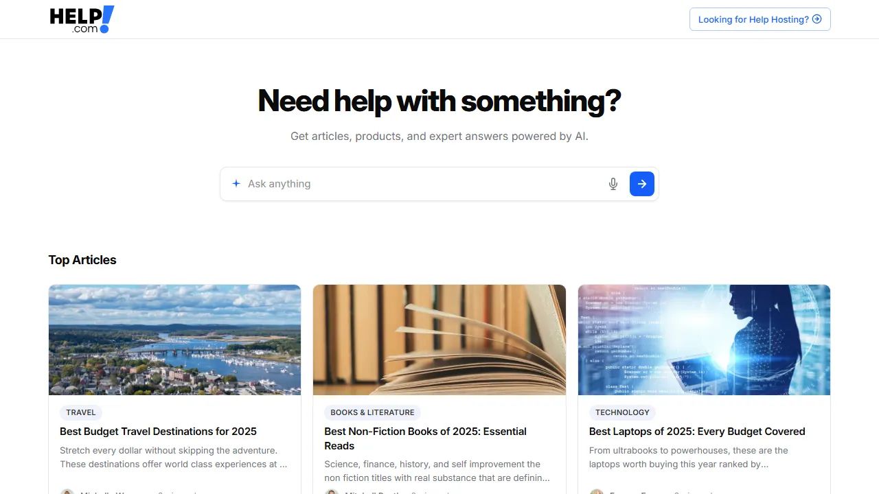 Help.com homepage, customer support & sales AI tool