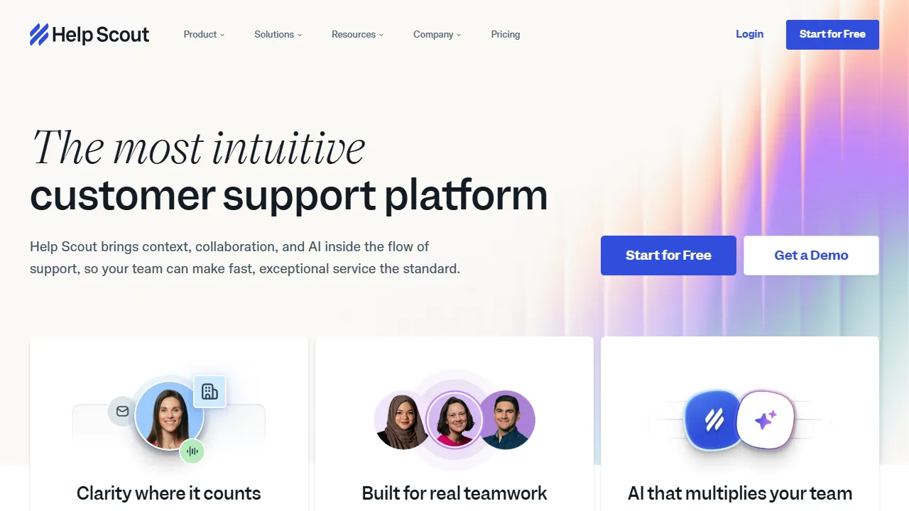 HelpScout AI homepage, customer support & sales AI tool