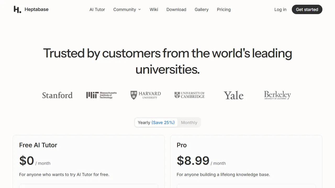 Heptabase pricing page: plans and rates