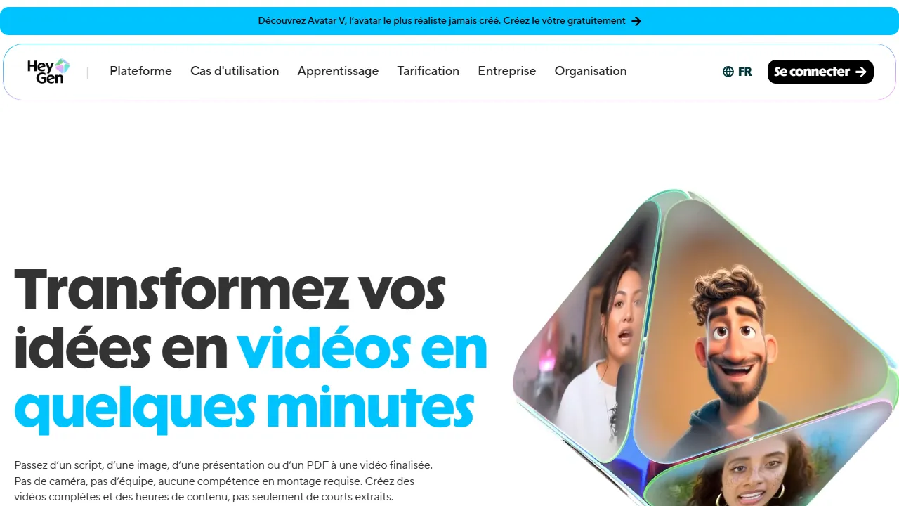 HeyGen homepage, video AI tool