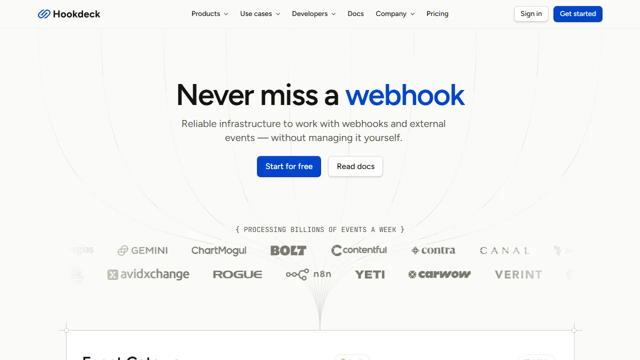 Hookdeck homepage, automation AI tool