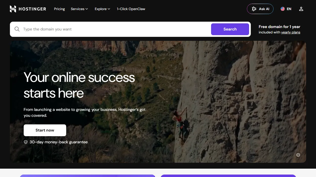 Hostinger Horizons homepage, no-code AI tool