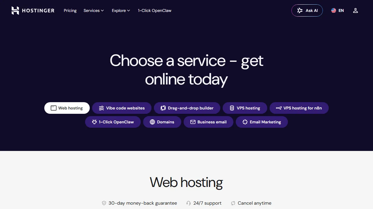 Hostinger Horizons pricing page: plans and rates