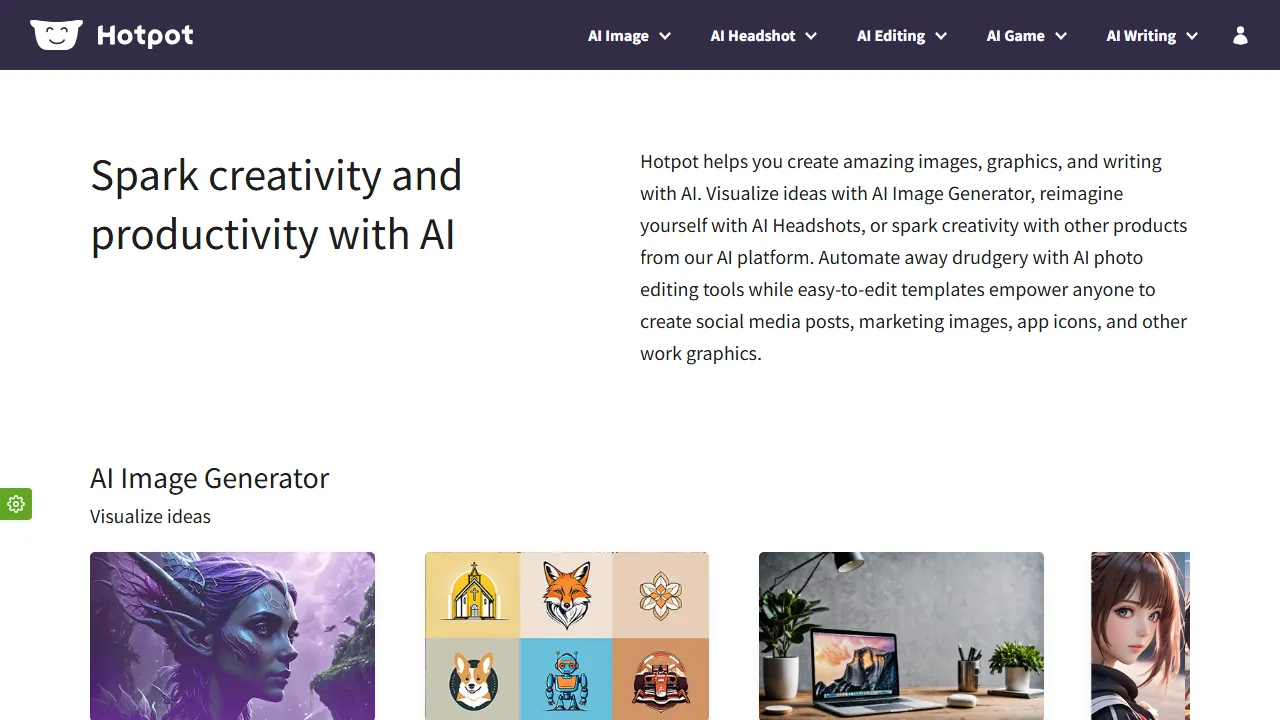 Hotpot AI homepage, image AI tool