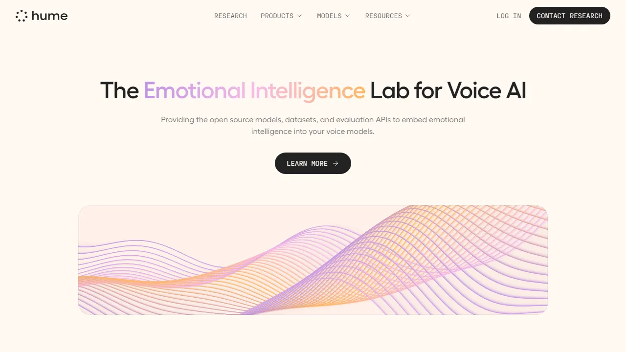 Hume AI homepage, voice & audio AI tool