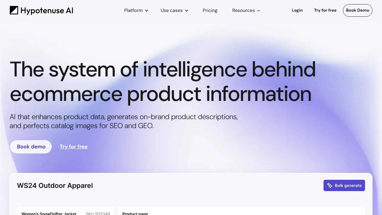 Hypotenuse AI homepage, writing AI tool