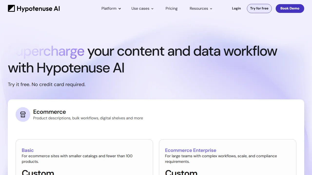 Hypotenuse AI pricing page: plans and rates