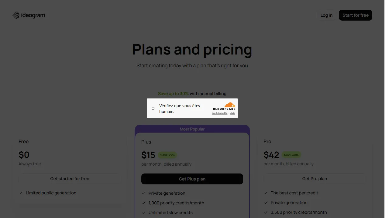 Ideogram pricing page: plans and rates
