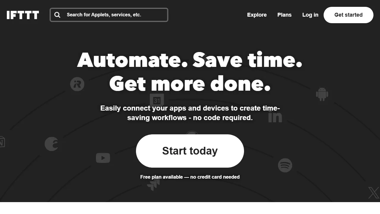 IFTTT homepage, automation AI tool