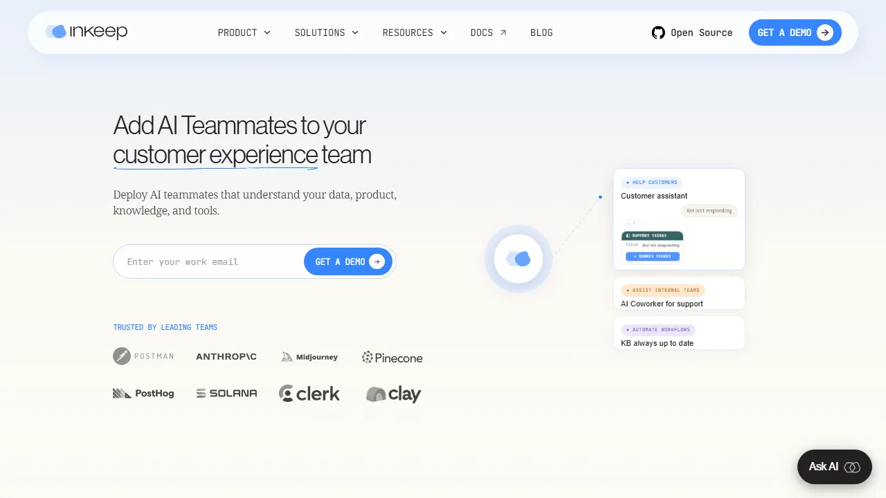 Inkeep homepage, ai agents AI tool