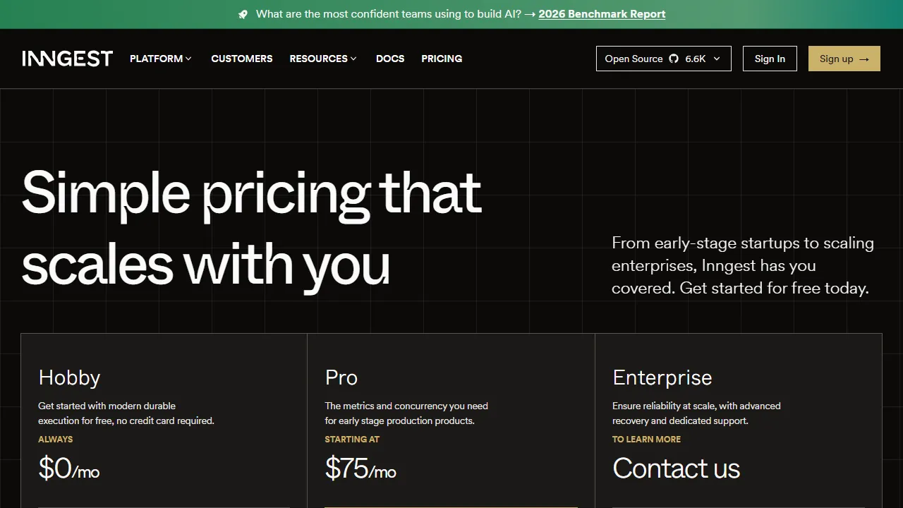 Inngest pricing page: plans and rates