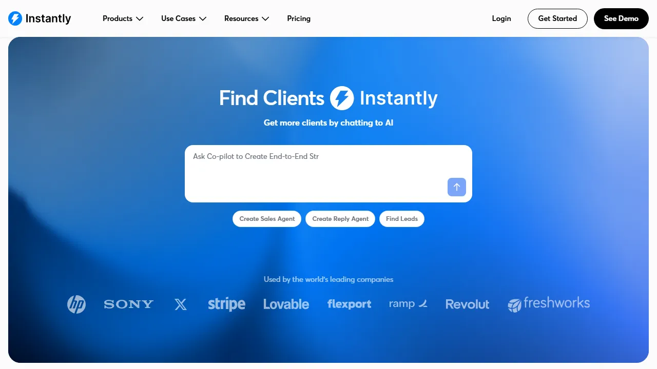 Instantly homepage, marketing & seo AI tool
