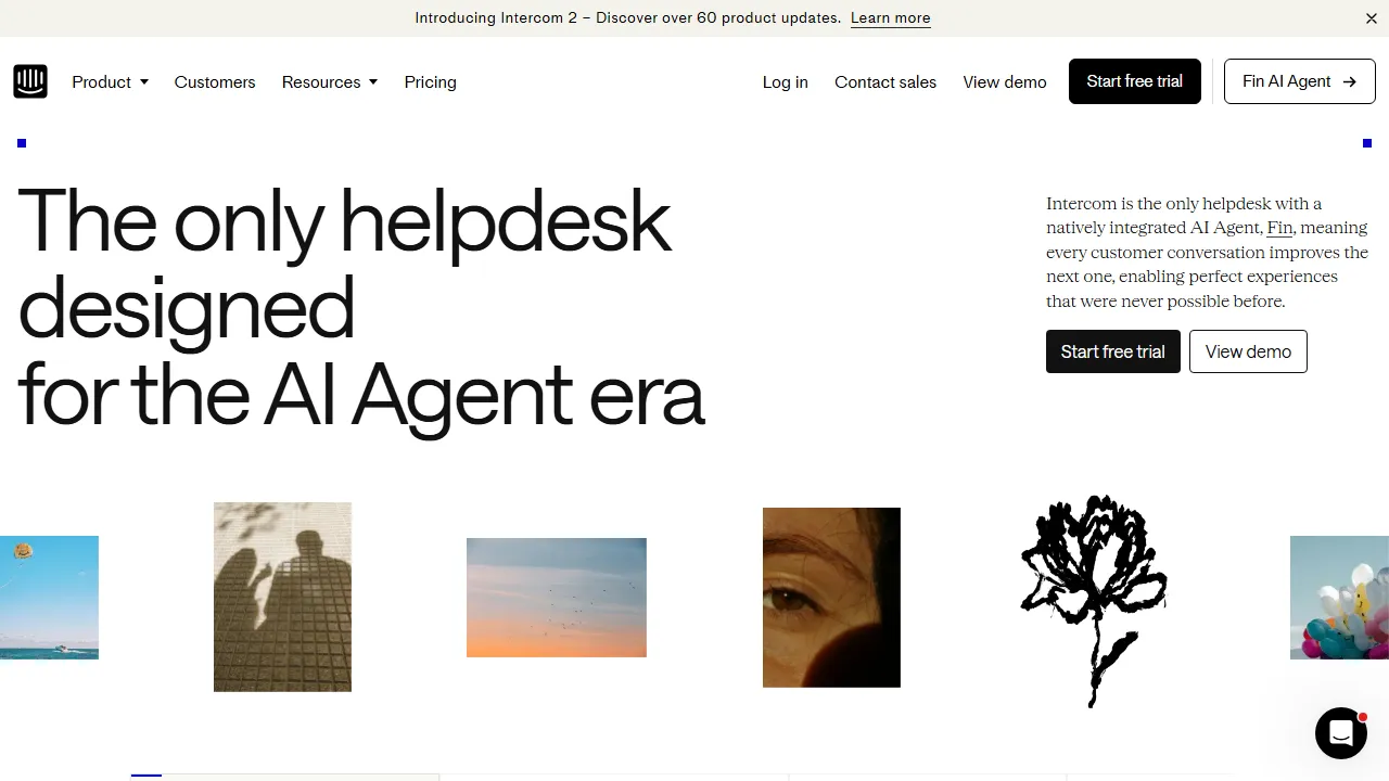 Intercom Fin homepage, customer support & sales AI tool