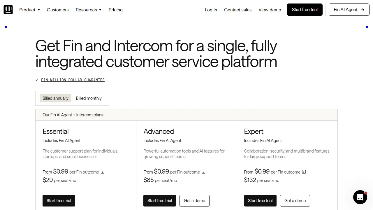 Intercom Fin pricing page: plans and rates