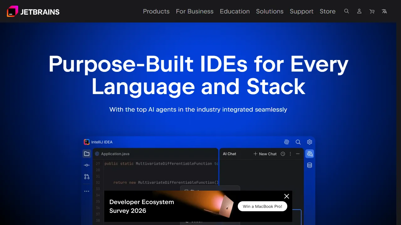 JetBrains AI Assistant homepage, code AI tool