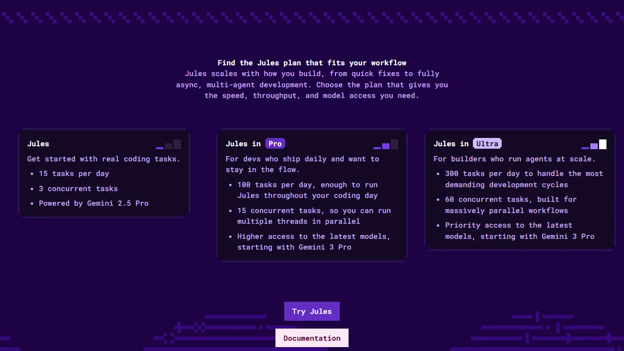 Jules pricing page: plans and rates