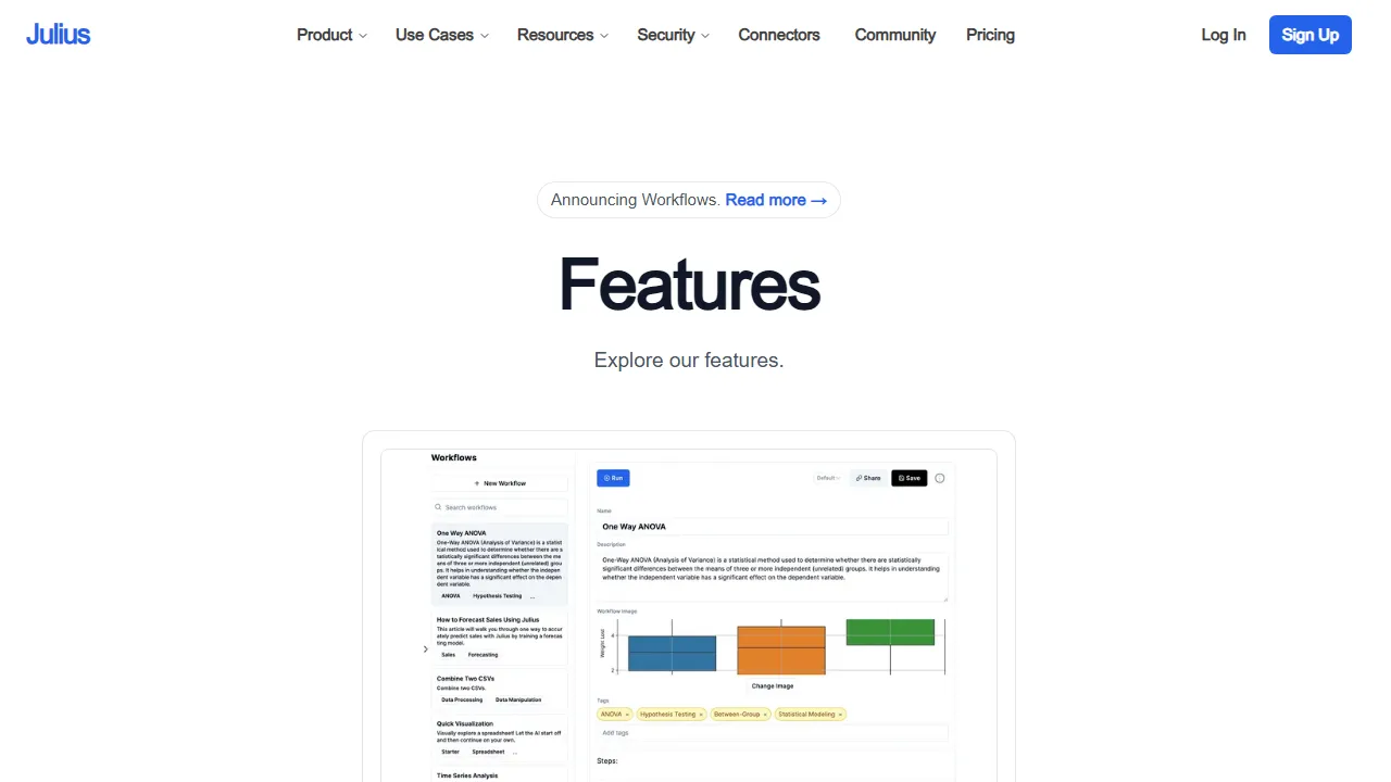 Julius AI features, data & analysis AI tool