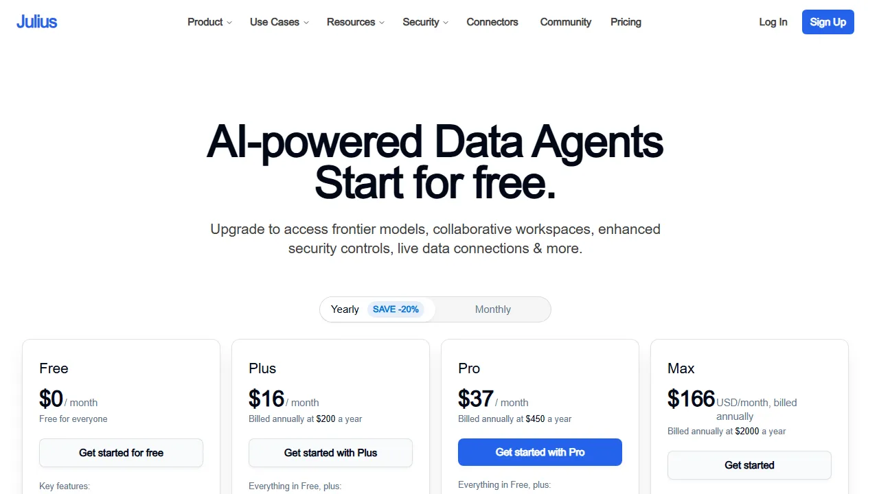 Julius AI pricing page: plans and rates