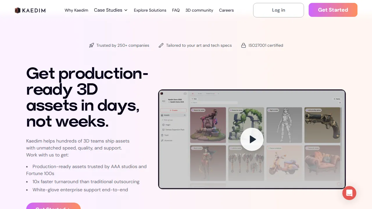 Kaedim homepage, 3d & modeling AI tool