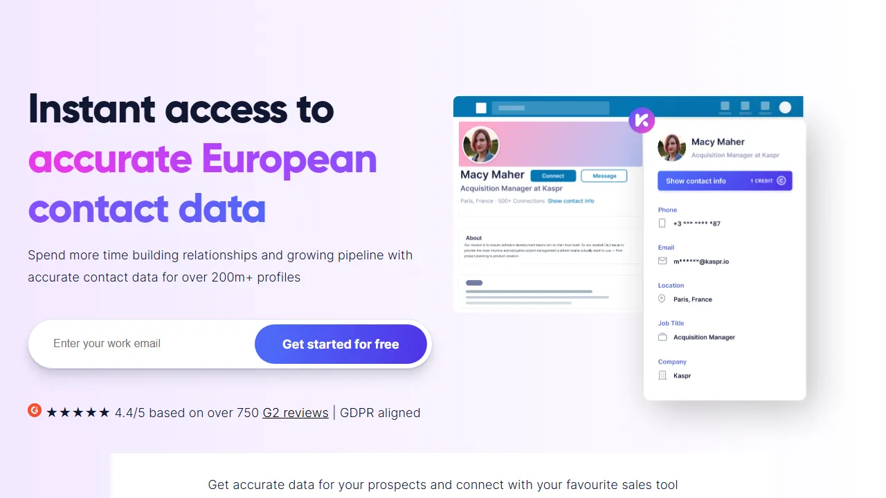 Kaspr homepage, marketing & seo AI tool