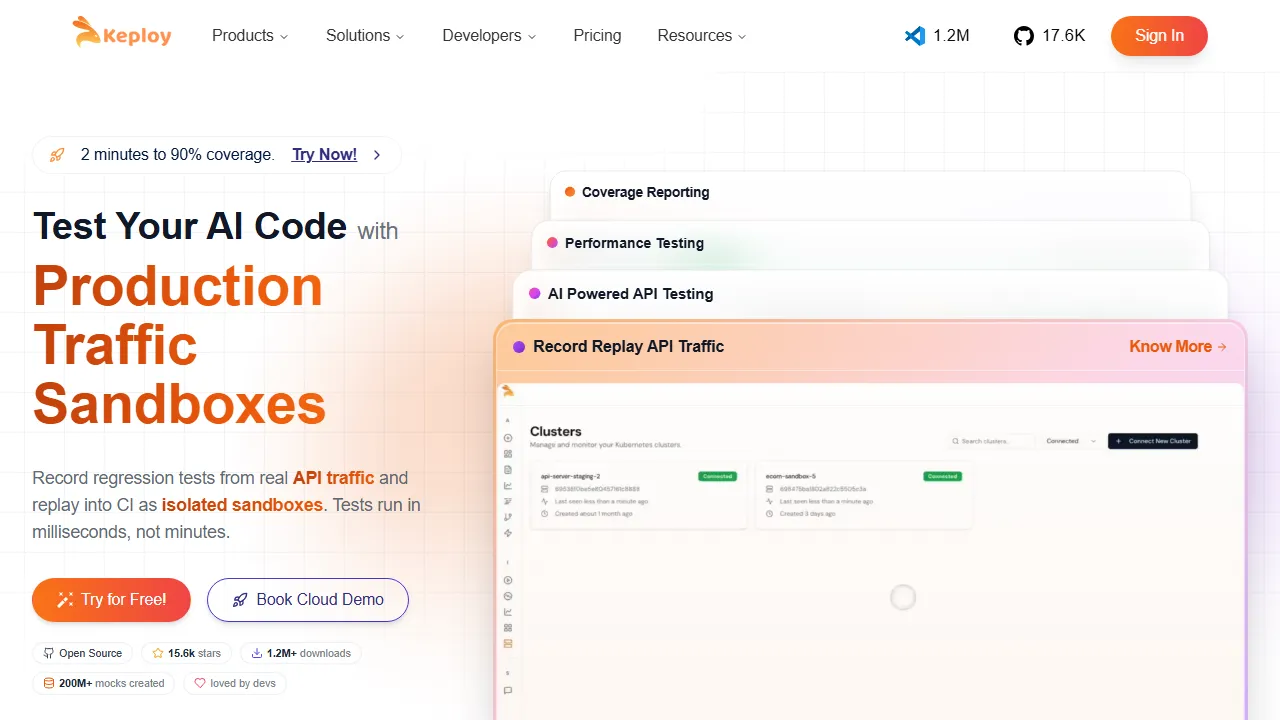 Keploy homepage, code AI tool