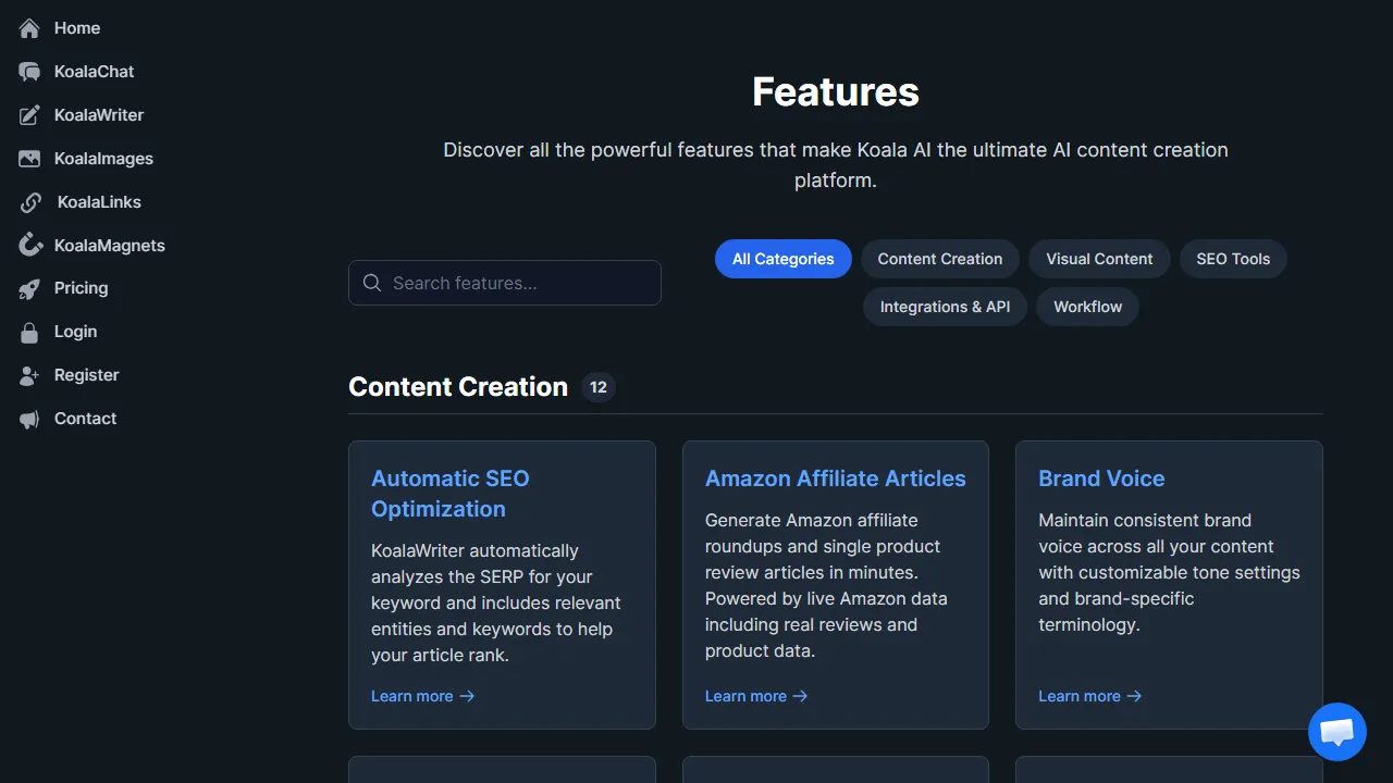 Koala features, writing AI tool