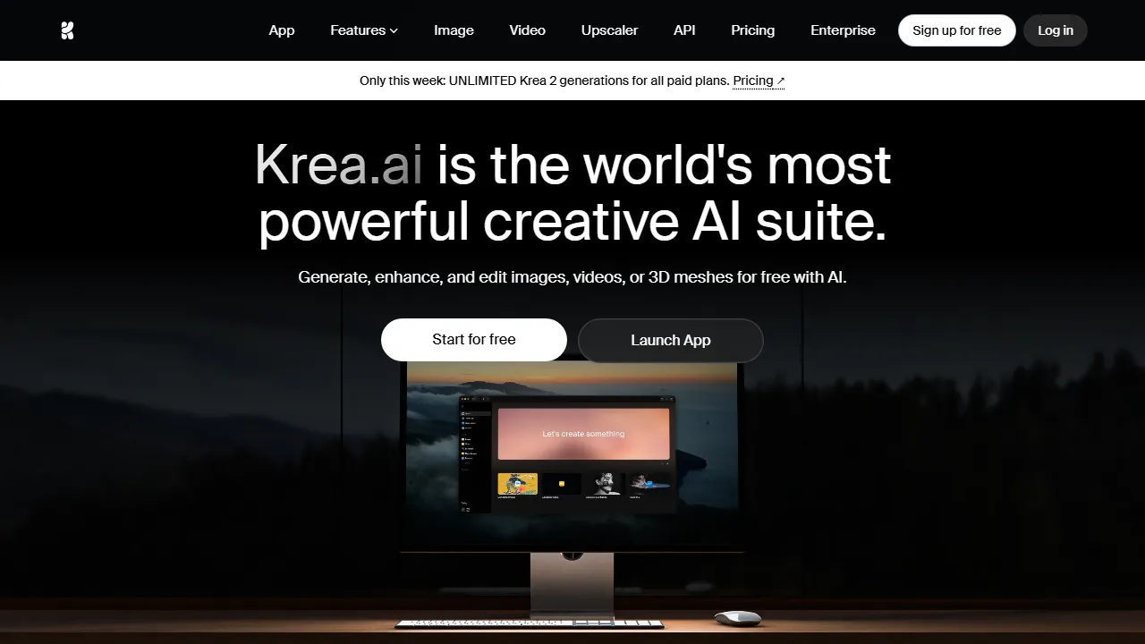 Krea homepage, image AI tool