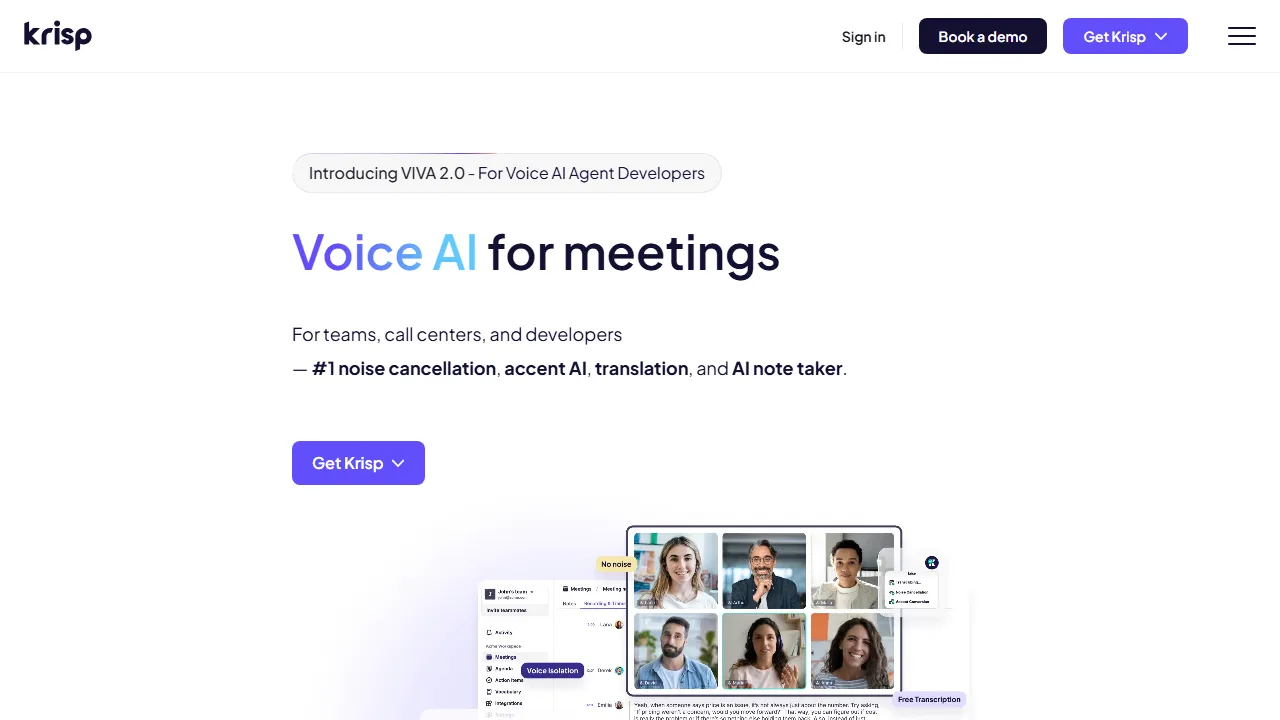 Krisp homepage, voice & audio AI tool
