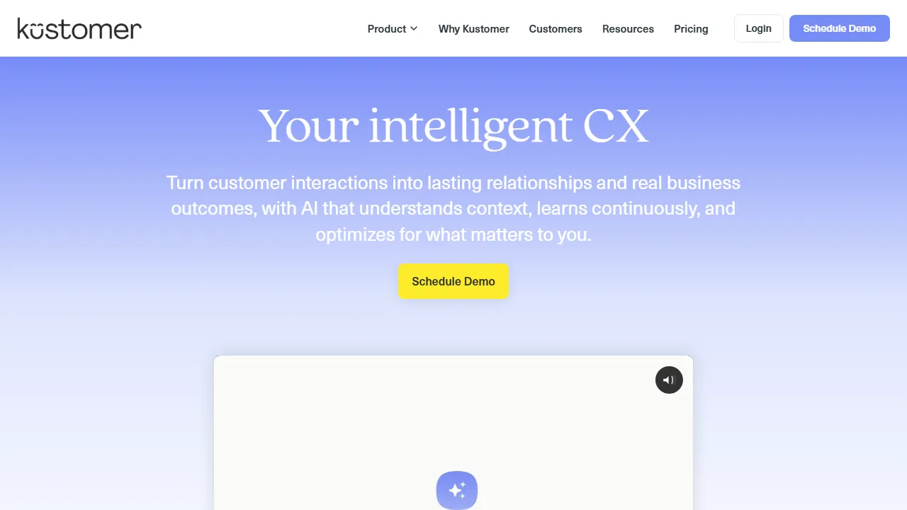 Kustomer AI homepage, customer support & sales AI tool