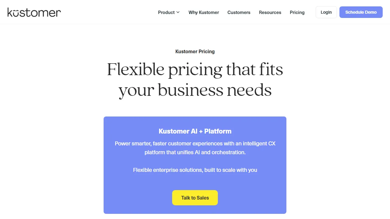 Kustomer AI pricing page: plans and rates
