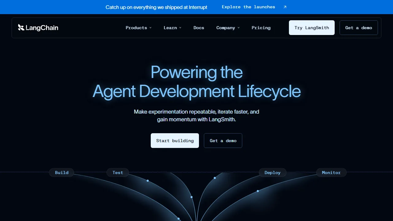 LangChain homepage, mcp & connectors AI tool