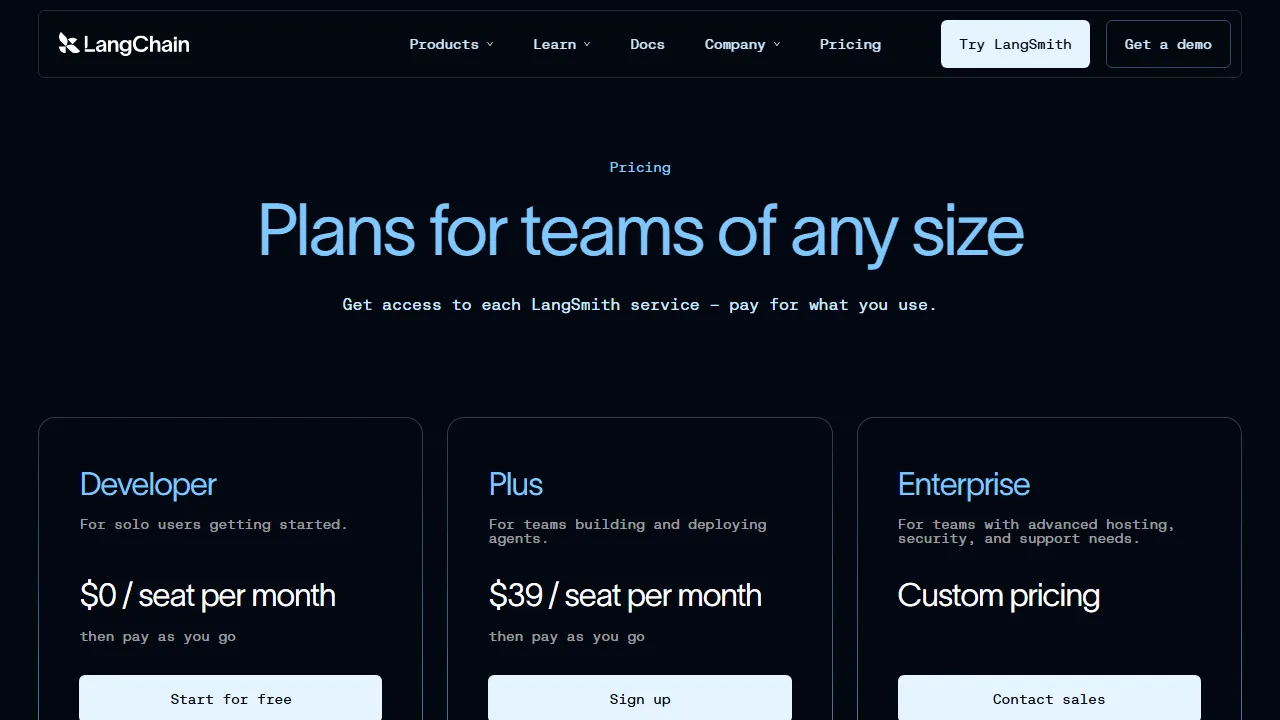 LangGraph pricing page: plans and rates